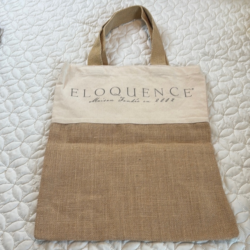 Eloquence Canvas and Burlap Two-Tone Tote Bag 14 x17.5 NWOT